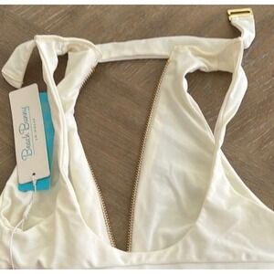 Beach Bunny Zoey High Neck Ivory Swim Top Gold Zipper‎ Detail Small NWT